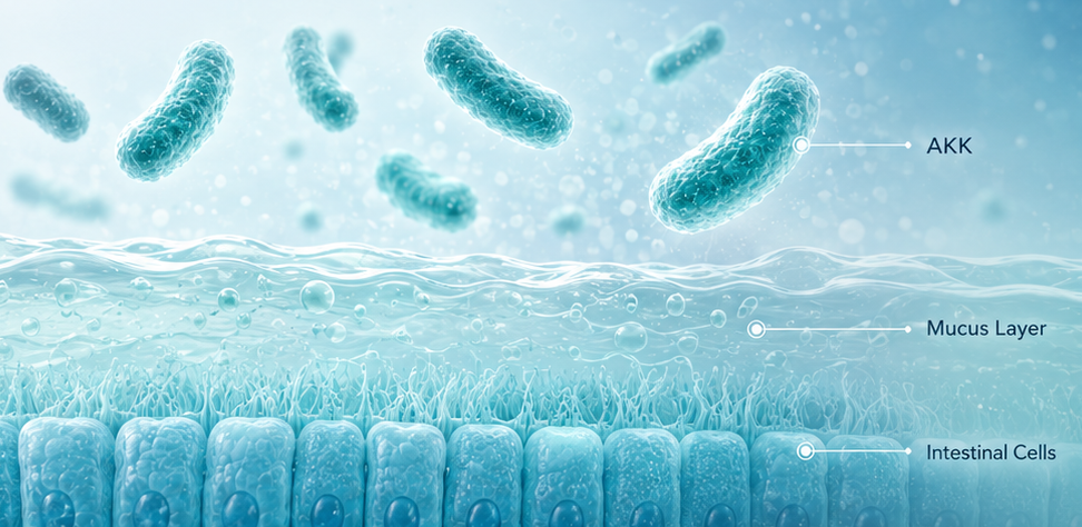 AKK bacteria above the intestinal mucus layer and intestinal cells